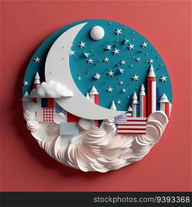 Red White, and Blue in Paper Minimalistic 3D Craft Style Illustration for Independence Day. For print, web design, UI, poster and other.