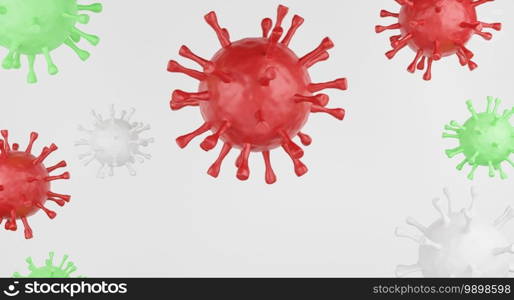 Red white and green corona virus cell isolated on white background. 3d rendering