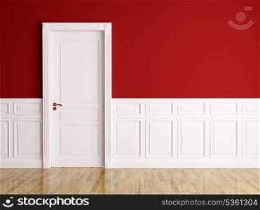 Red white interior with white classic door