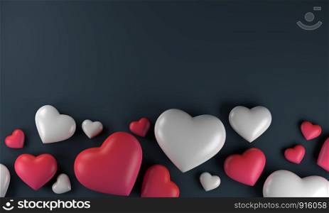 Red white pink heart background, love valentine day, 3d rendering