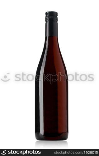 red wine and a bottle isolated over white background? With clipping path