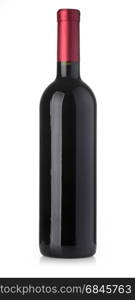 red wine and a bottle isolated over white background with clipping path