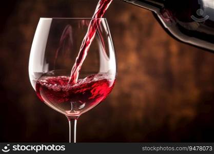 Red wine being poured in wineglass. Generative AI