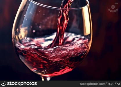 Red wine being poured in wineglass. Generative AI