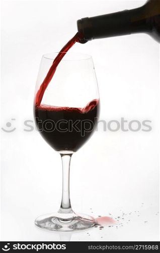 Red wine being poured into a wine glass too fast