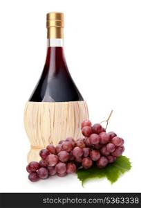 red wine bottle and grape isolated on white background cutout