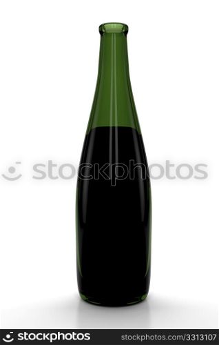 Red wine bottle isolated on white background. 3d Image.