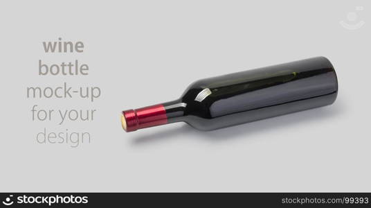 red wine bottle mock up. grey background with clipping path