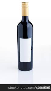 Red wine bottle with empty label over white background