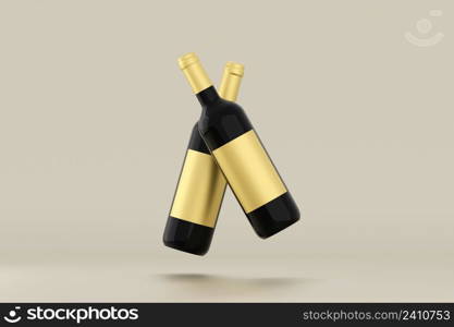 Red wine bottle with mock up place on blank background. Product, alcohol, beverage and advertisement concept. 3D Rendering.