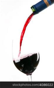 Red Wine falls into a stemmed wine glass