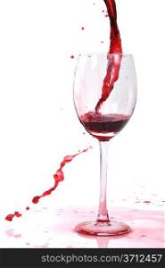 Red wine flows in glass