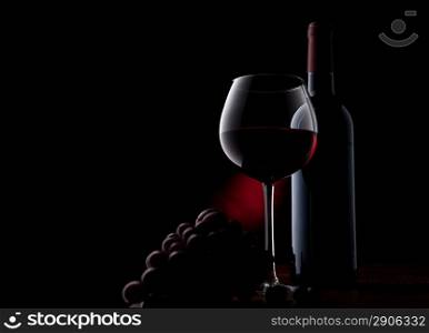 Red wine. Focused on bottle