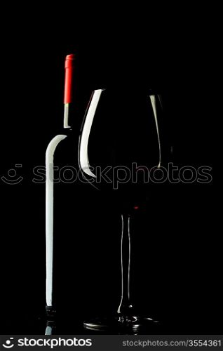 Red Wine Glass silhouette Black Background