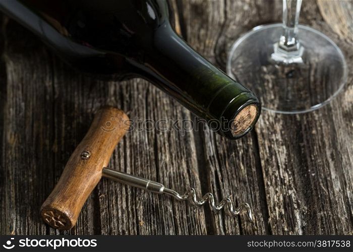 Red wine lying on a wooden table