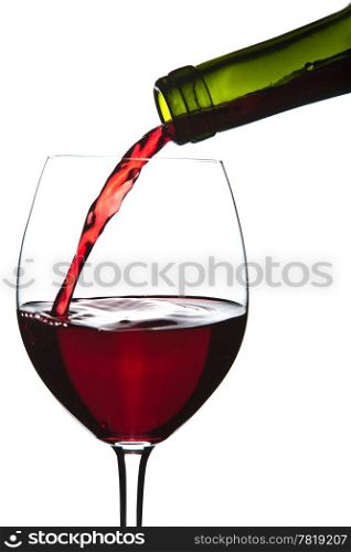 red wine pouring into glass isolated