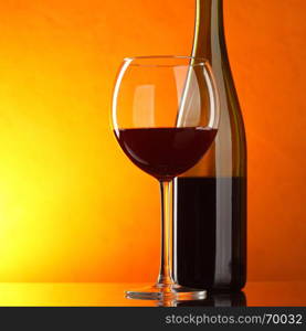 Red wine - still-life with glass and bottle with copyspace