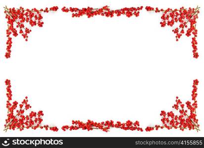 Red winterberry Christmas frame with holly berries on branches
