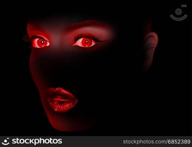 Red Woman Eyes and Lips On Black