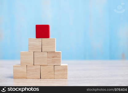 Red wooden block on the building. Business planning, Risk Management, Solution, strategy, different and Unique Concepts