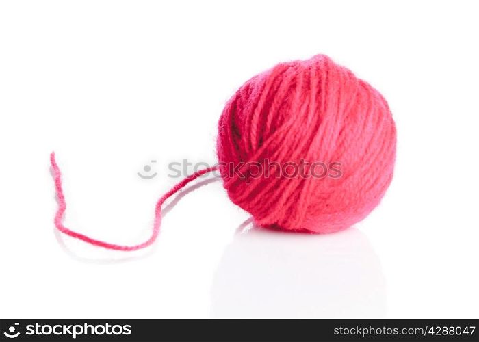 Red wool yarn ball isolated on white background