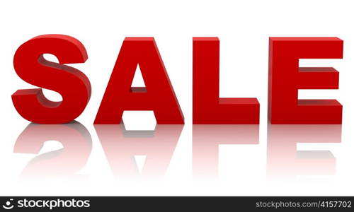 red word sale isolated on white background with reflection