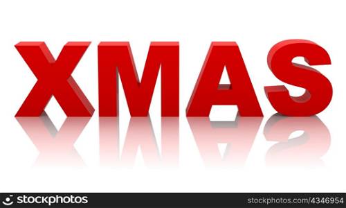 red word xmas isolated on white background with reflection
