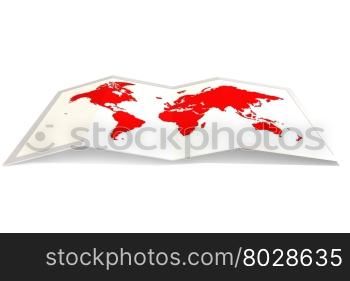 Red world map, isolated on white, 3D rendering