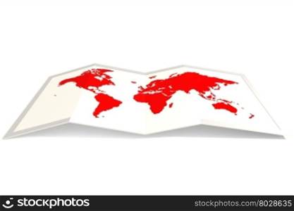 Red world map, isolated on white, 3D rendering