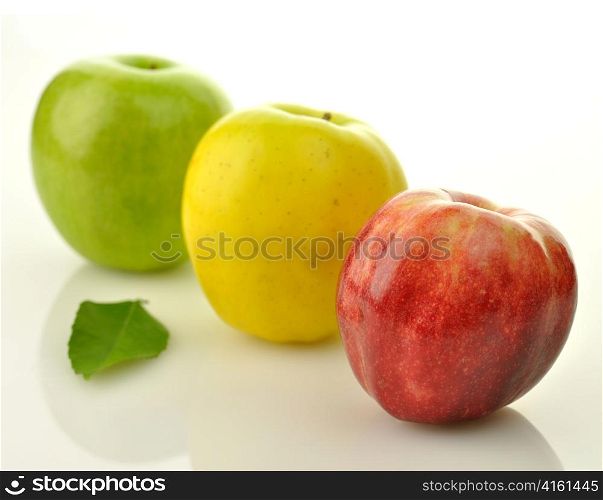 red,yellow and green apples close up