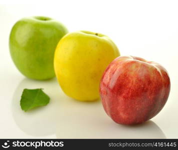 red,yellow and green apples close up