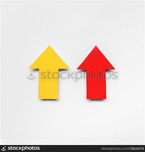 red yellow arrow signs. High resolution photo. red yellow arrow signs. High quality photo