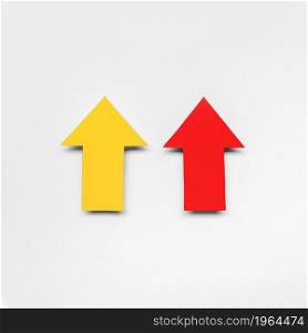 red yellow arrow signs. High resolution photo. red yellow arrow signs. High quality photo