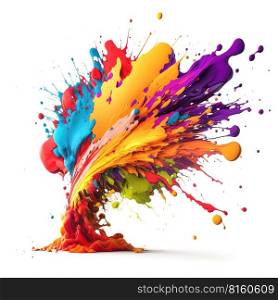 red yellow blue green orange exploding paint on a white background
