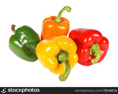 Red yellow orange green pepper on the white background. (isolated)