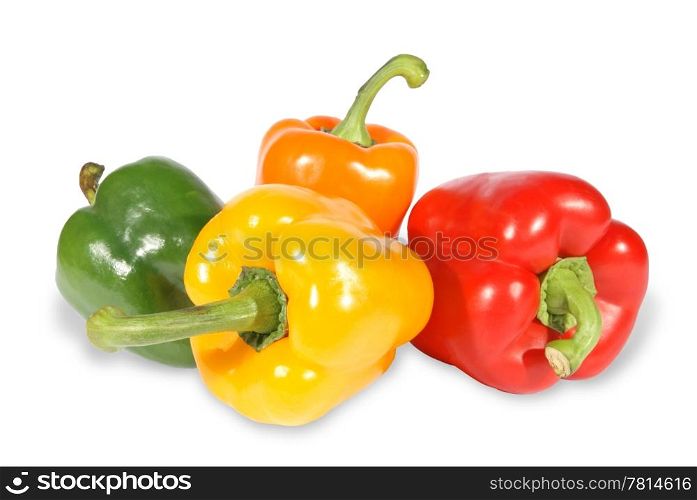 Red yellow orange green pepper on the white background. (isolated)