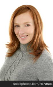 redhead beautiful woman portrait smiling on white background