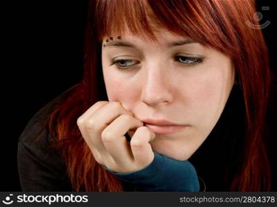 Redhead girl crying and feeling sad and anxious