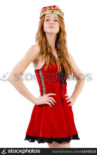 Redhead girl with crown isolated on white