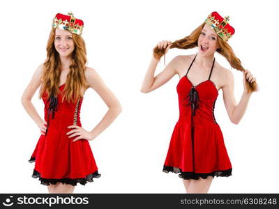 Redhead girl with crown isolated on white. The redhead girl with crown isolated on white