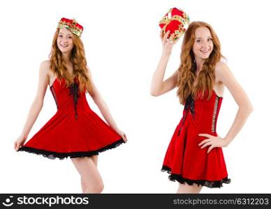 Redhead girl with crown isolated on white. The redhead girl with crown isolated on white