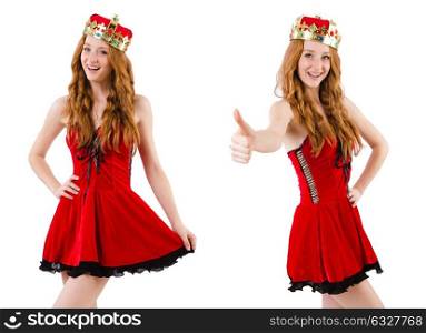 Redhead girl with crown isolated on white. The redhead girl with crown isolated on white