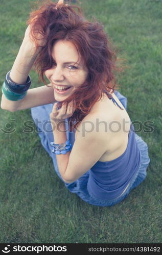 redhead outdoor, vintage look