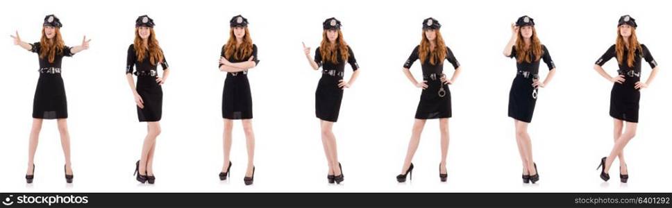 Redhead police officer isolated on white