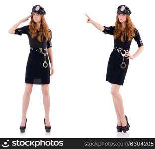 Redhead police officer isolated on white. The redhead police officer isolated on white