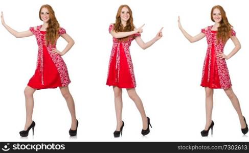 Redhead woman in red dress 