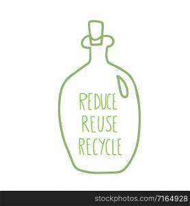 Reduce Reuse Recycle. Quote with decor. Emblem with handwritten lettering. Vector conceptual illustration.