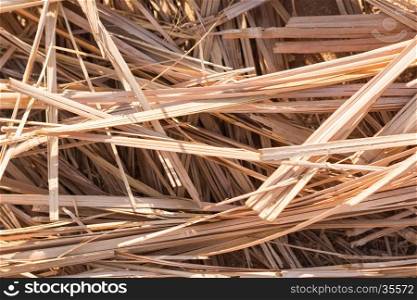 Reed Thatch Detail, Hay Straw Stack Background Texture, Agriculture Natural Abstract Striped Background, Weave, Twisted Twigs, Dried Stalks, Yellow Cane Closeup, Texture of the Dry Reeds, Dry grass