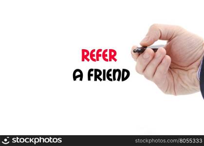 Refer a friend text concept isolated over white background