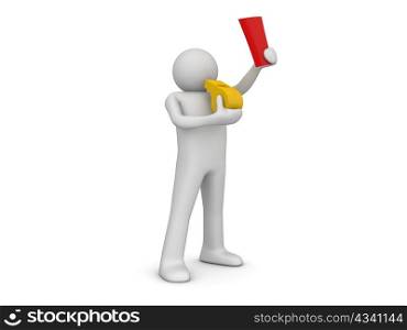 Referee whistle showing red card (3d isolated on white background sports characters series)